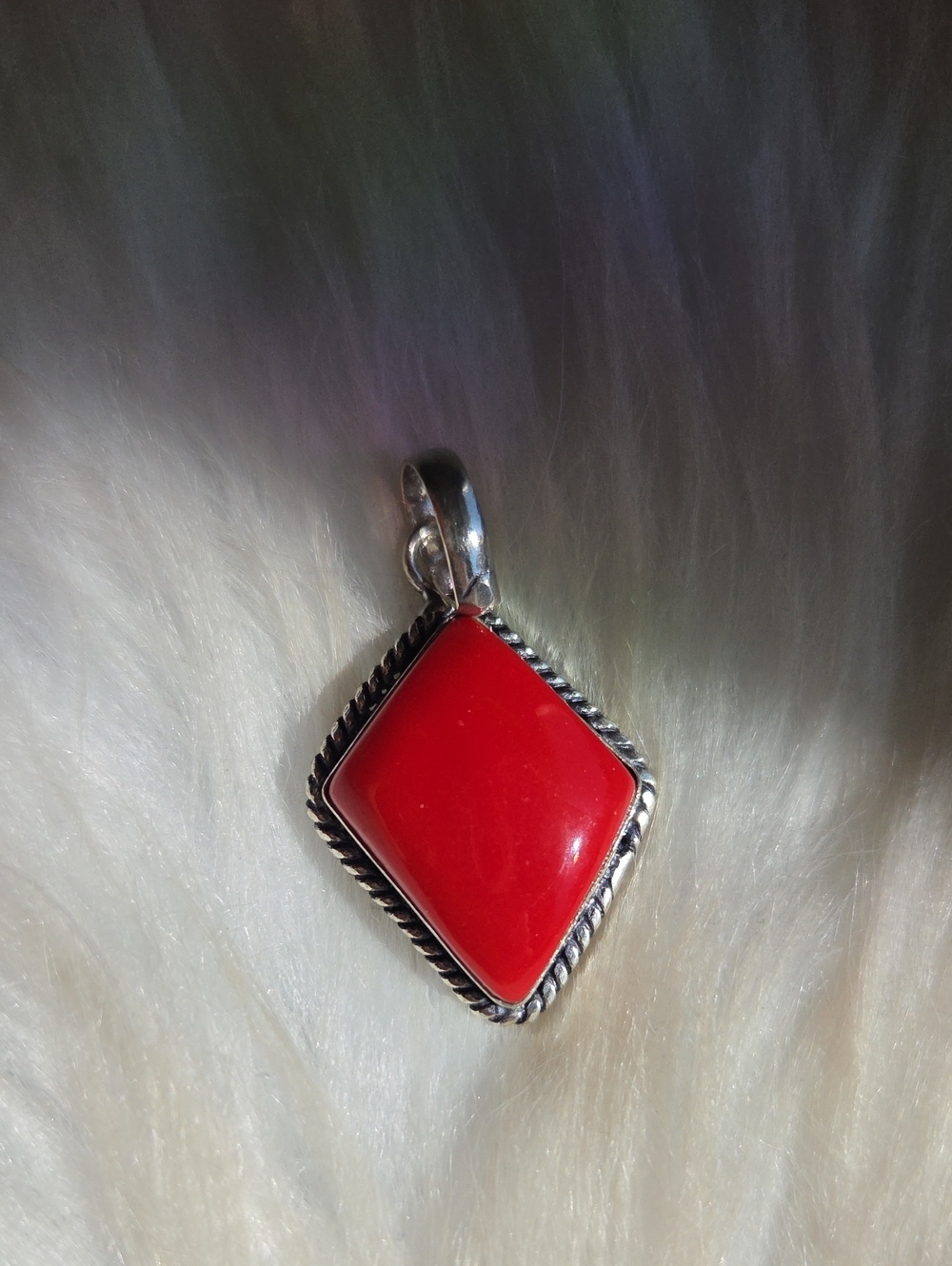 Red Coral Stone Silver Plated 925 Gemstone Necklace Pendant